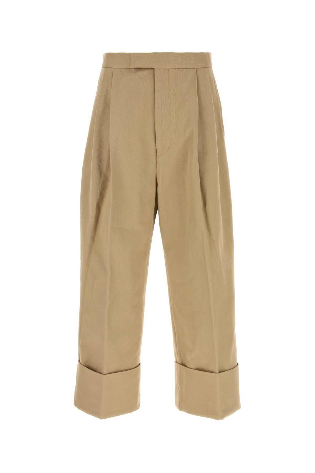 Thom Browne Wide-Leg Cotton Trousers — Beige