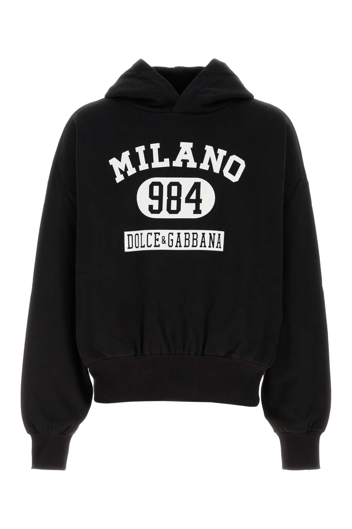 Dolce & Gabbana Logo-Embroidered Cotton Hoodie — Black