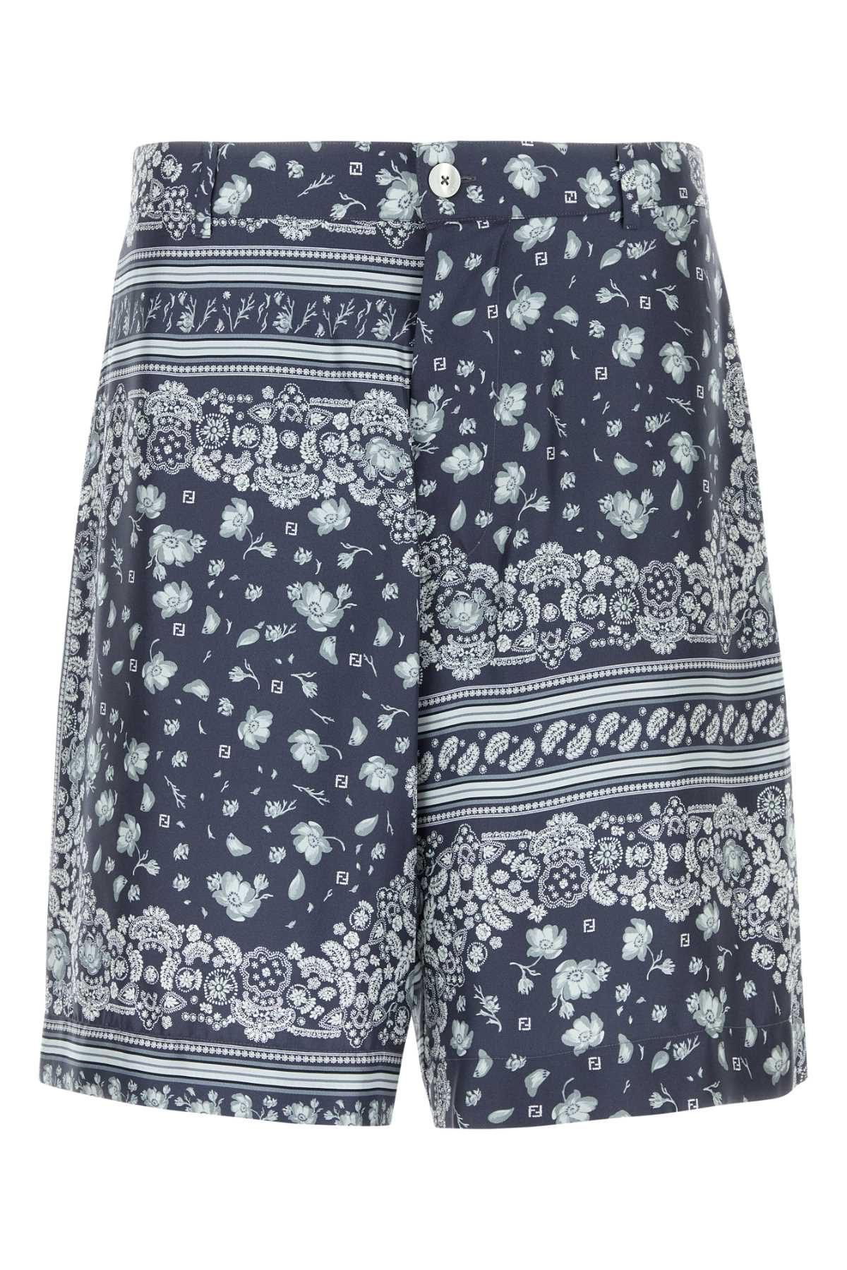 Fendi Silk Bermuda Shorts — Navy