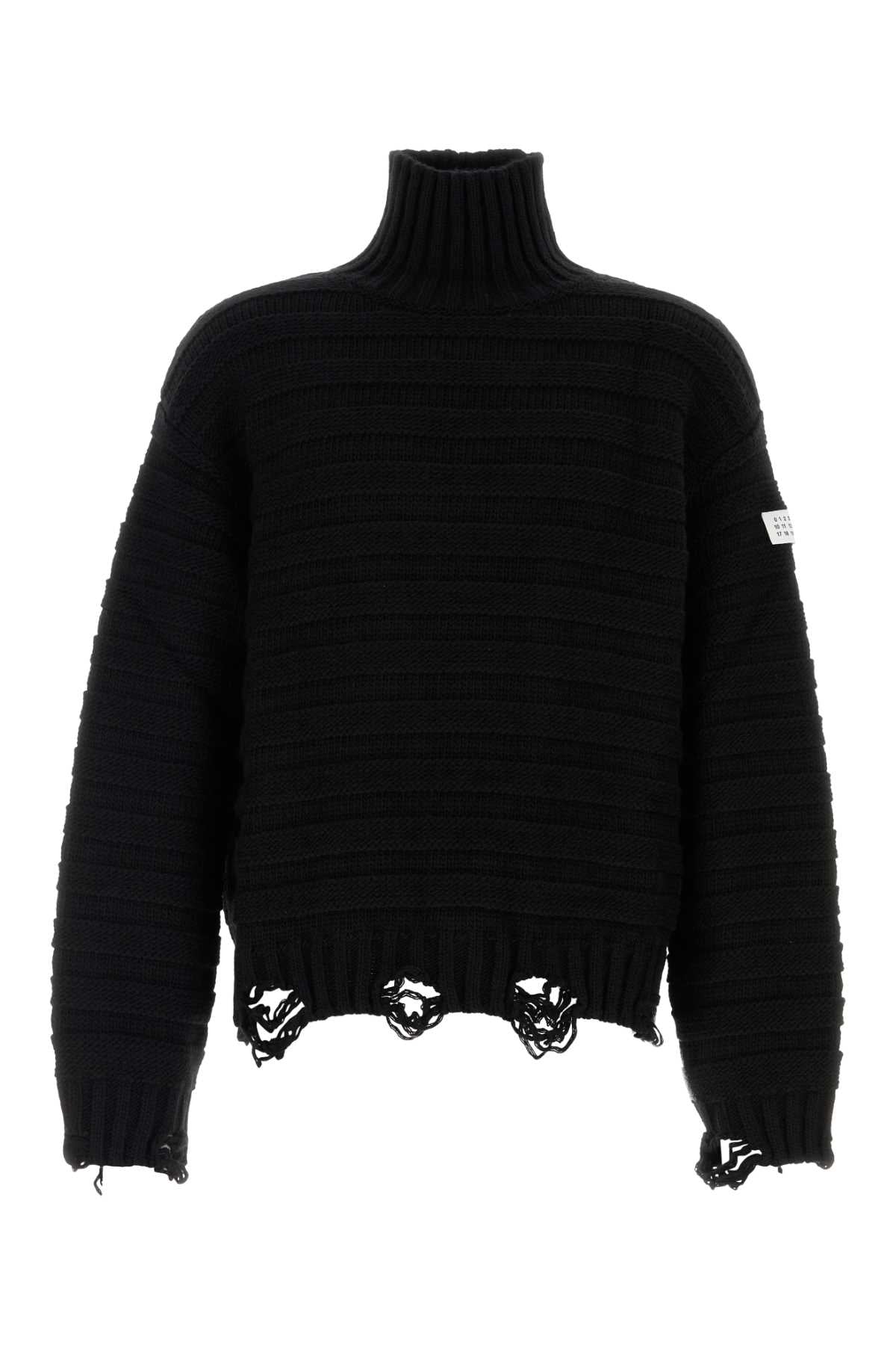 MM6 Maison Margiela Distressed Virgin Wool and Acrylic Sweater — Black