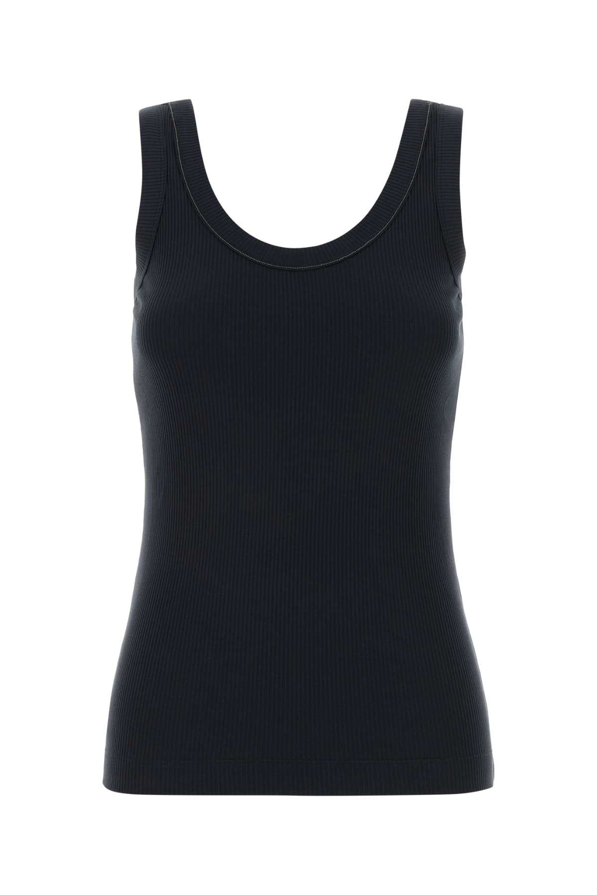 Brunello Cucinelli Stretch Cotton Ribbed Tank Top — Navy