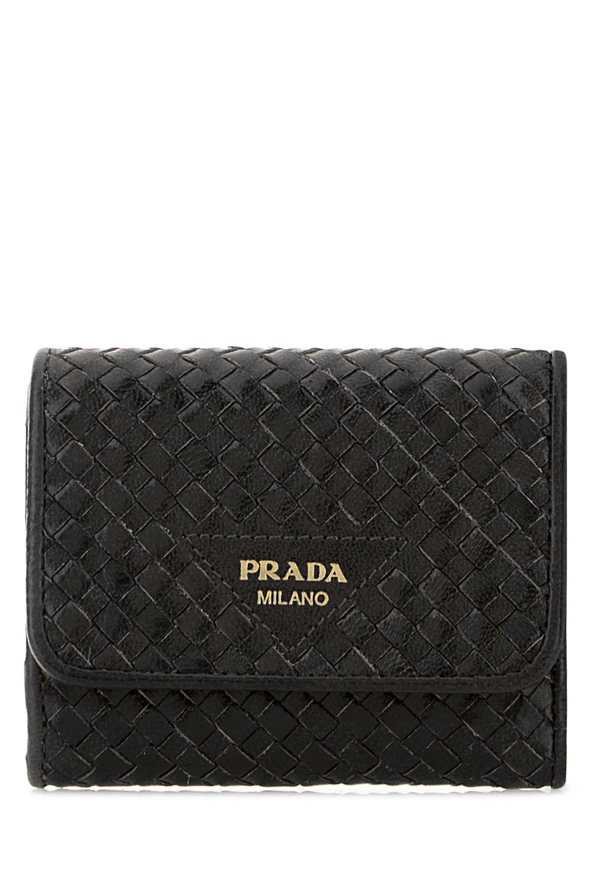 Prada Woven Leather Wallet — Black