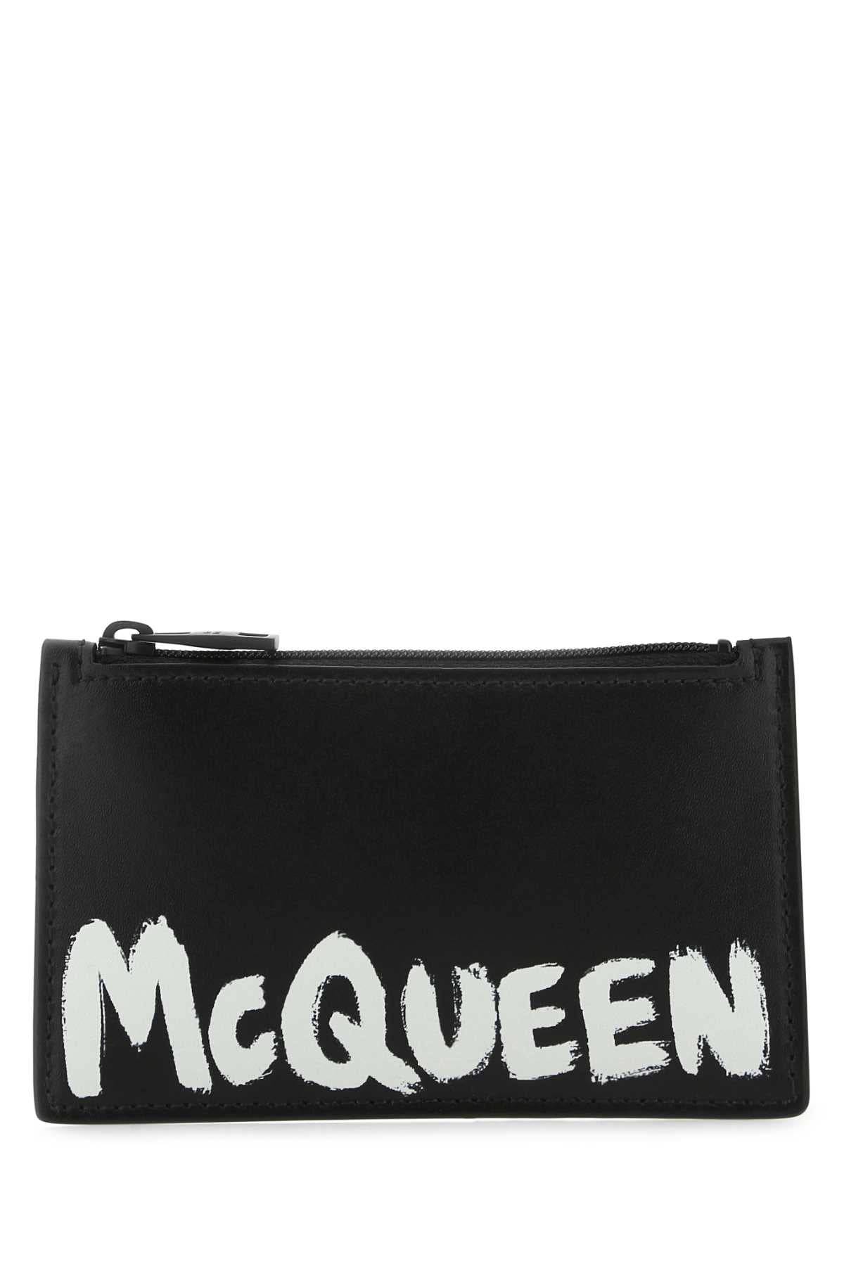 Alexander McQueen Leather with Graffiti Branding Card Case — Black