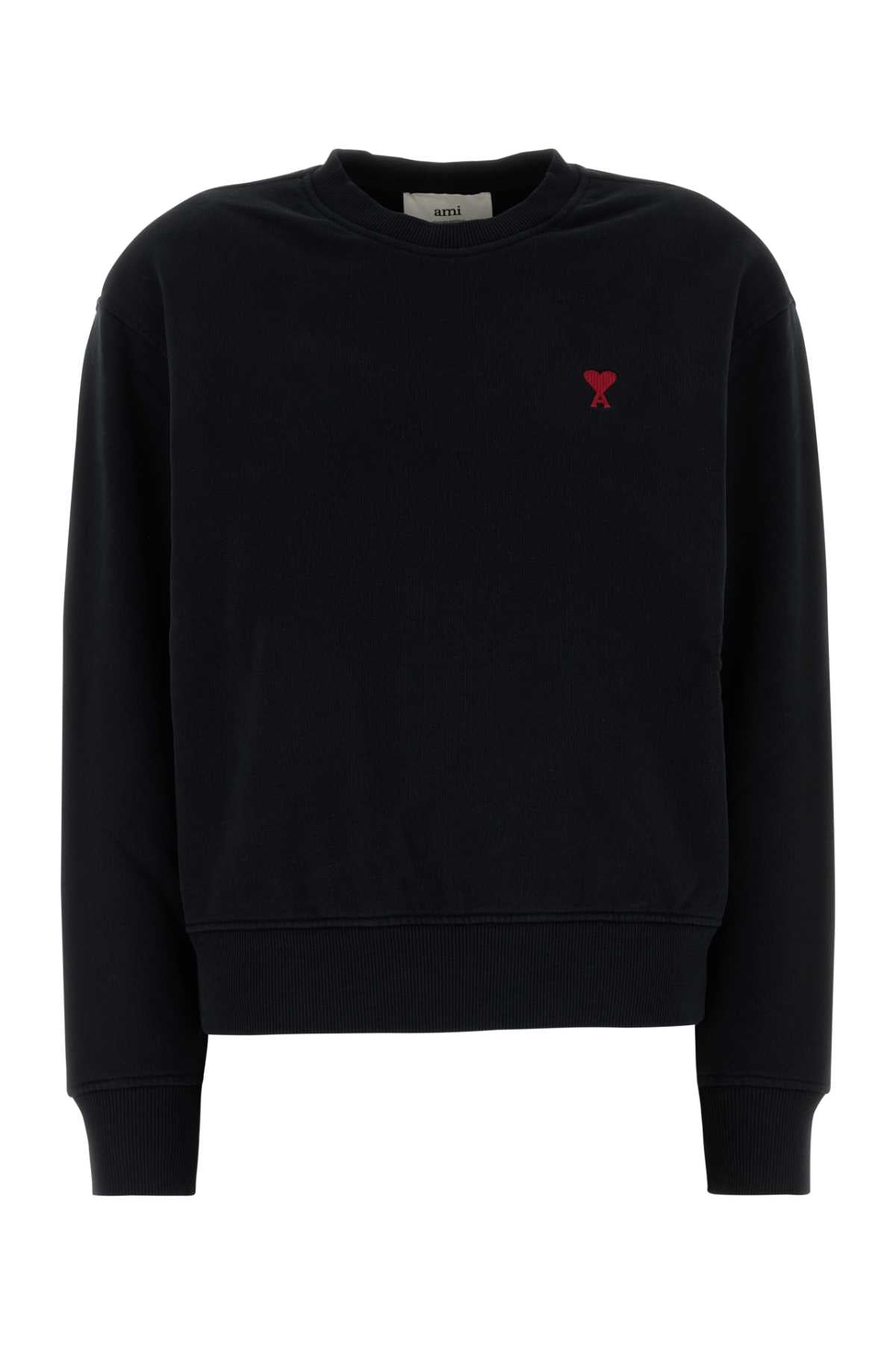 AMI Paris Logo-Embroidered Cotton Sweatshirt — Black