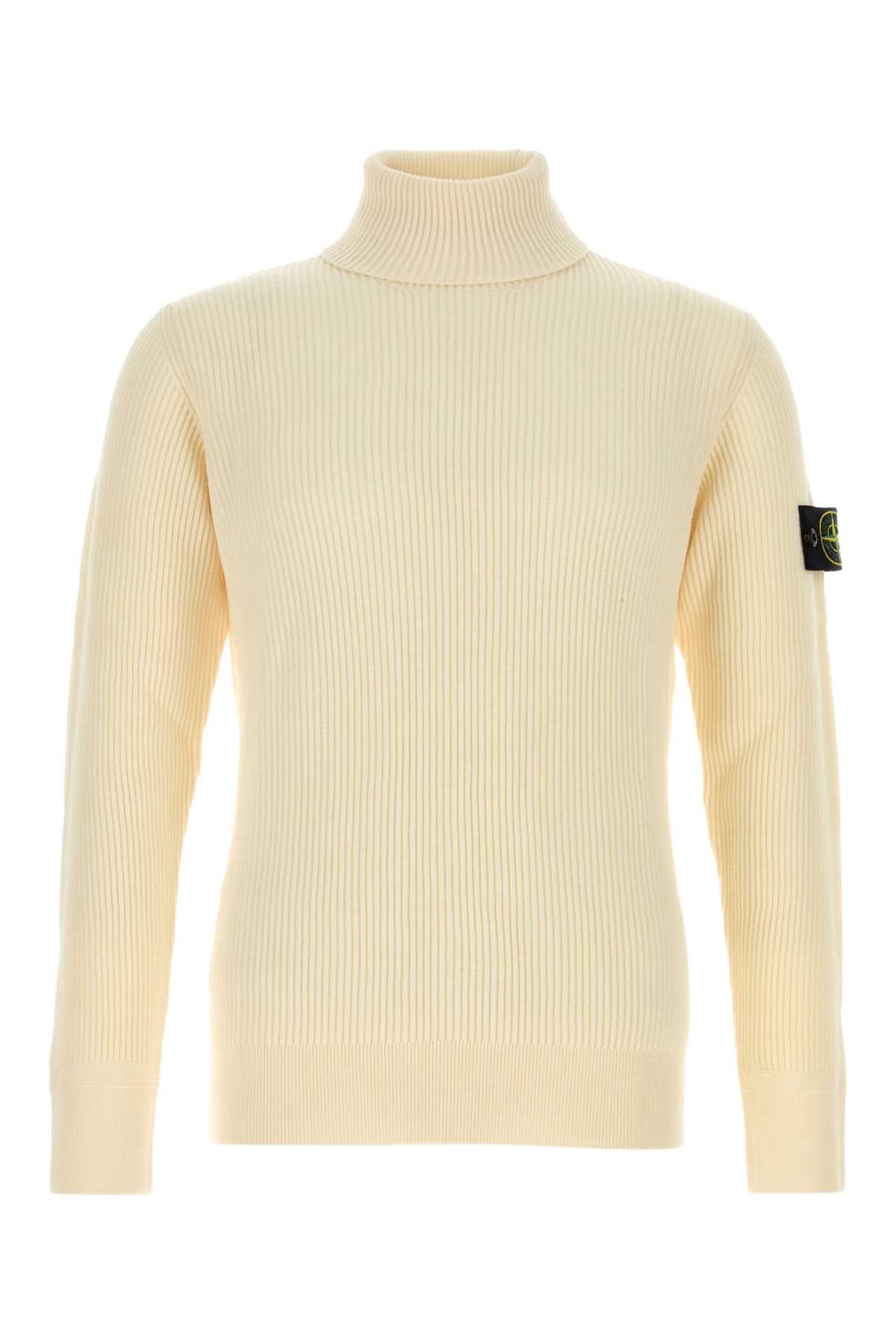 Stone Island Virgin Wool Ribbed Turtleneck Sweater — Beige