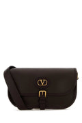 Valentino Garavani Leather with Gold-Plated VLogo Shoulder Bag — Black