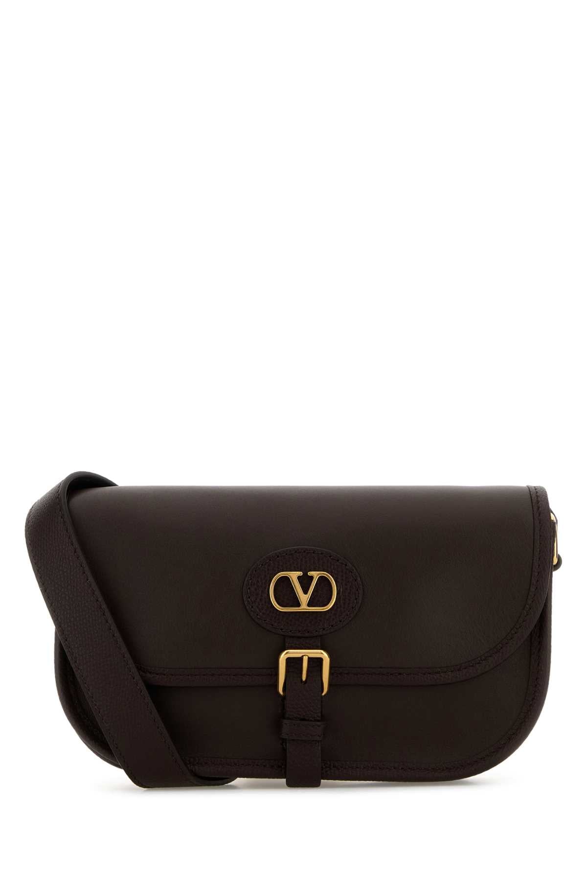 Valentino Garavani Leather with Gold-Plated VLogo Shoulder Bag — Black