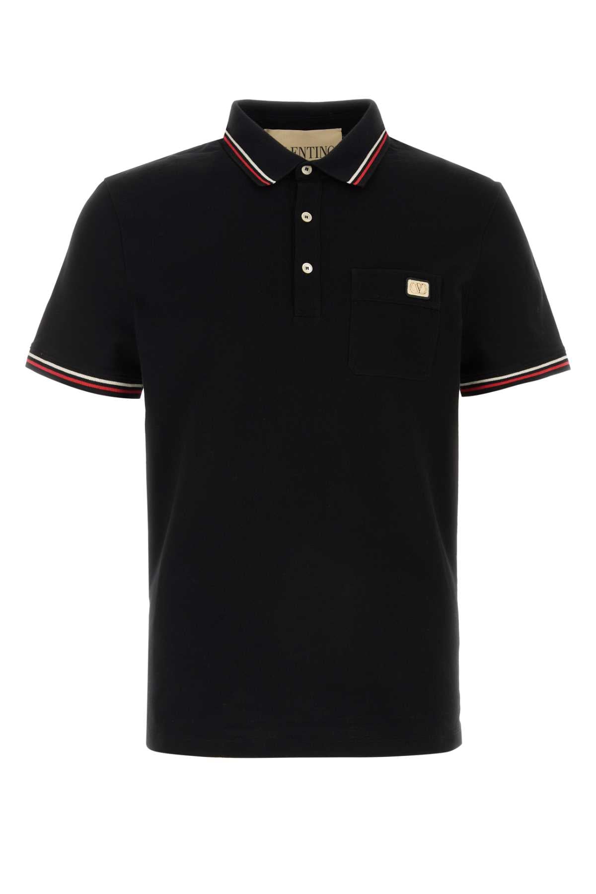 Valentino Garavani Striped-Trim Cotton Polo — Black