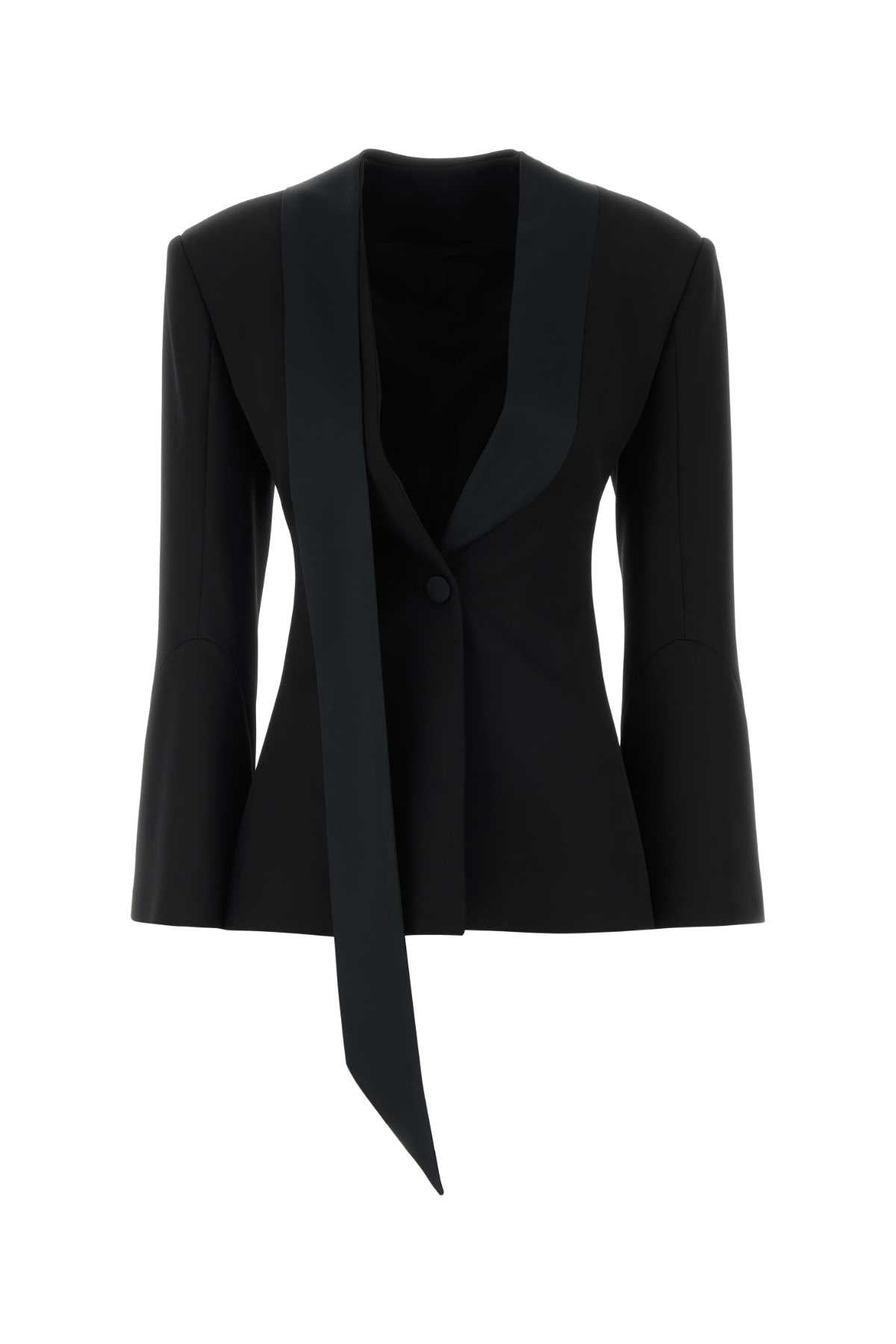 The Attico Wool with Tie-Front Detail Blazer — Black