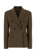 Brunello Cucinelli Wool and Nylon Double-Breasted Blazer — Brown