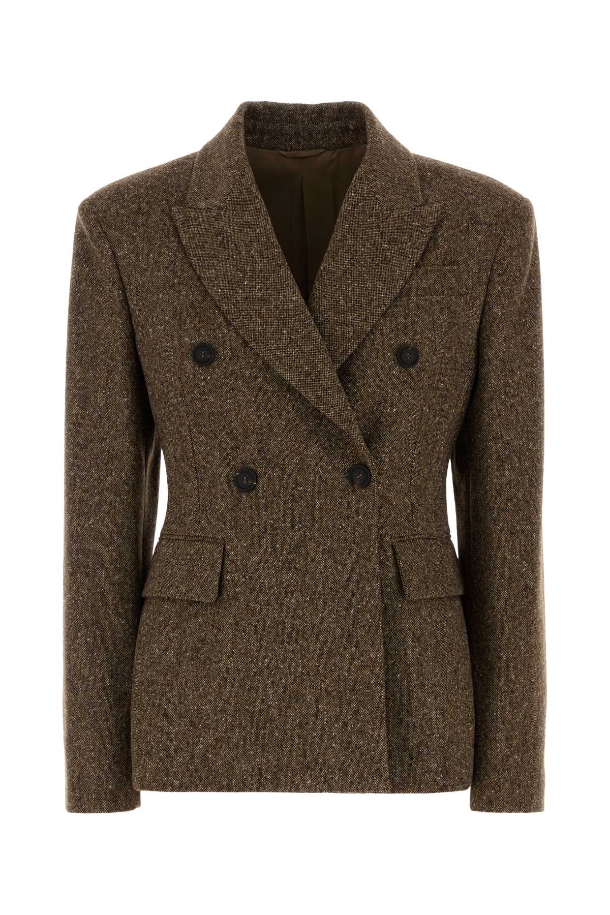 Brunello Cucinelli Wool and Nylon Double-Breasted Blazer — Brown