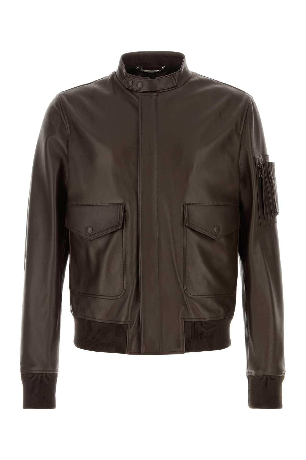 Dolce & Gabbana Lamb Leather Bomber Jacket — Brown
