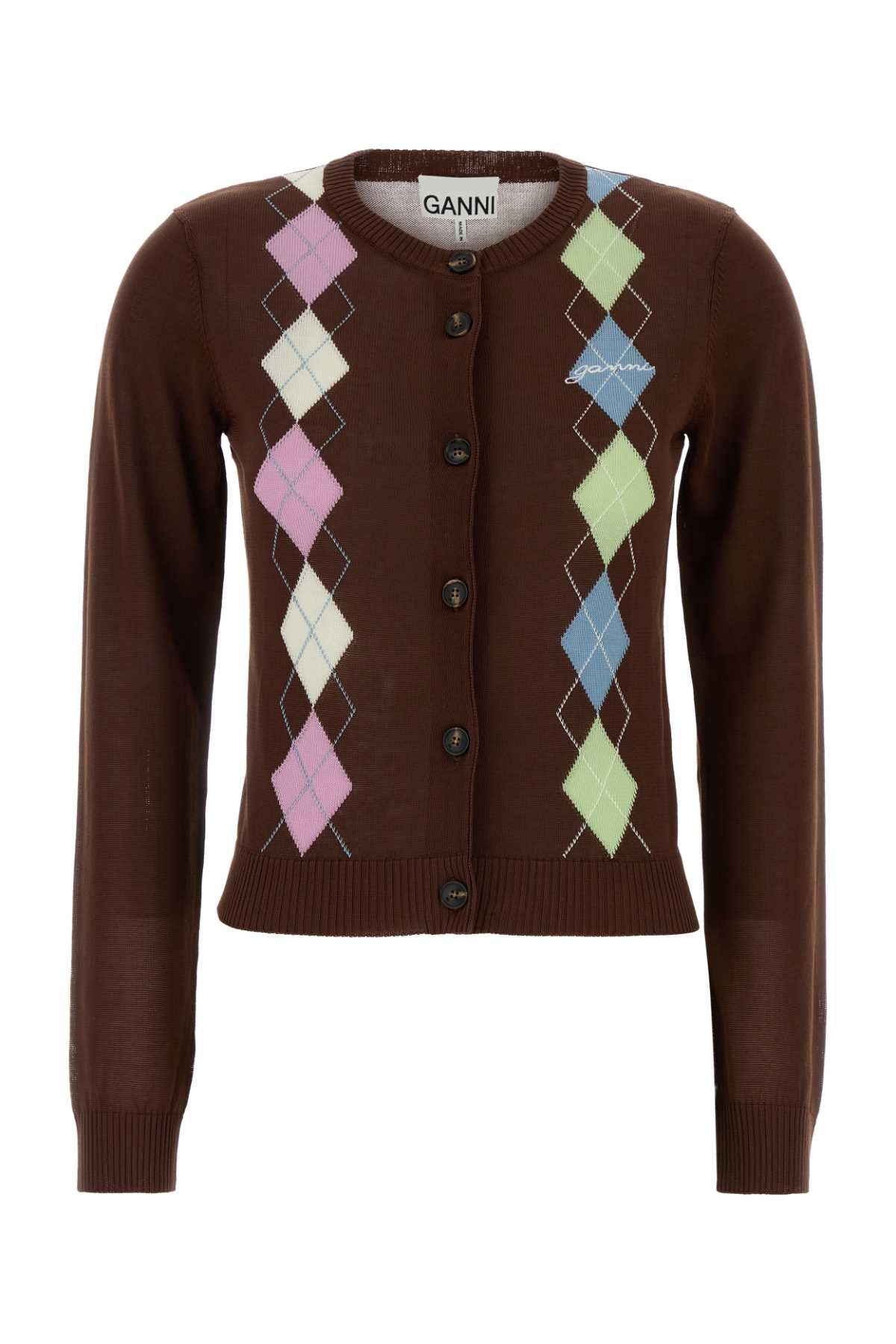 Ganni Cotton Cardigan — Brown