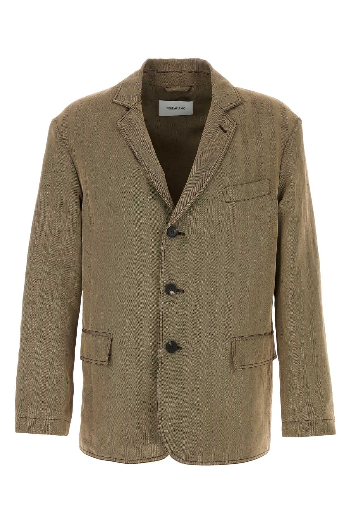 Ferragamo Linen Blend Blazer — Beige