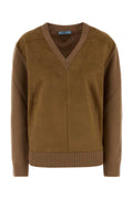 Prada Wool-Blend V-Neck Sweater — Camel