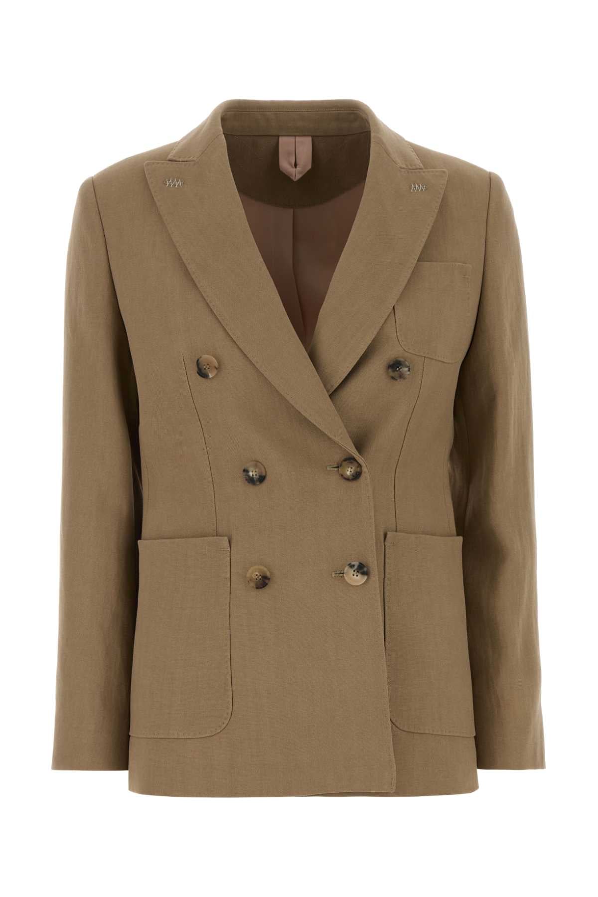 Max Mara Double-Breasted Hemp Blazer — Beige