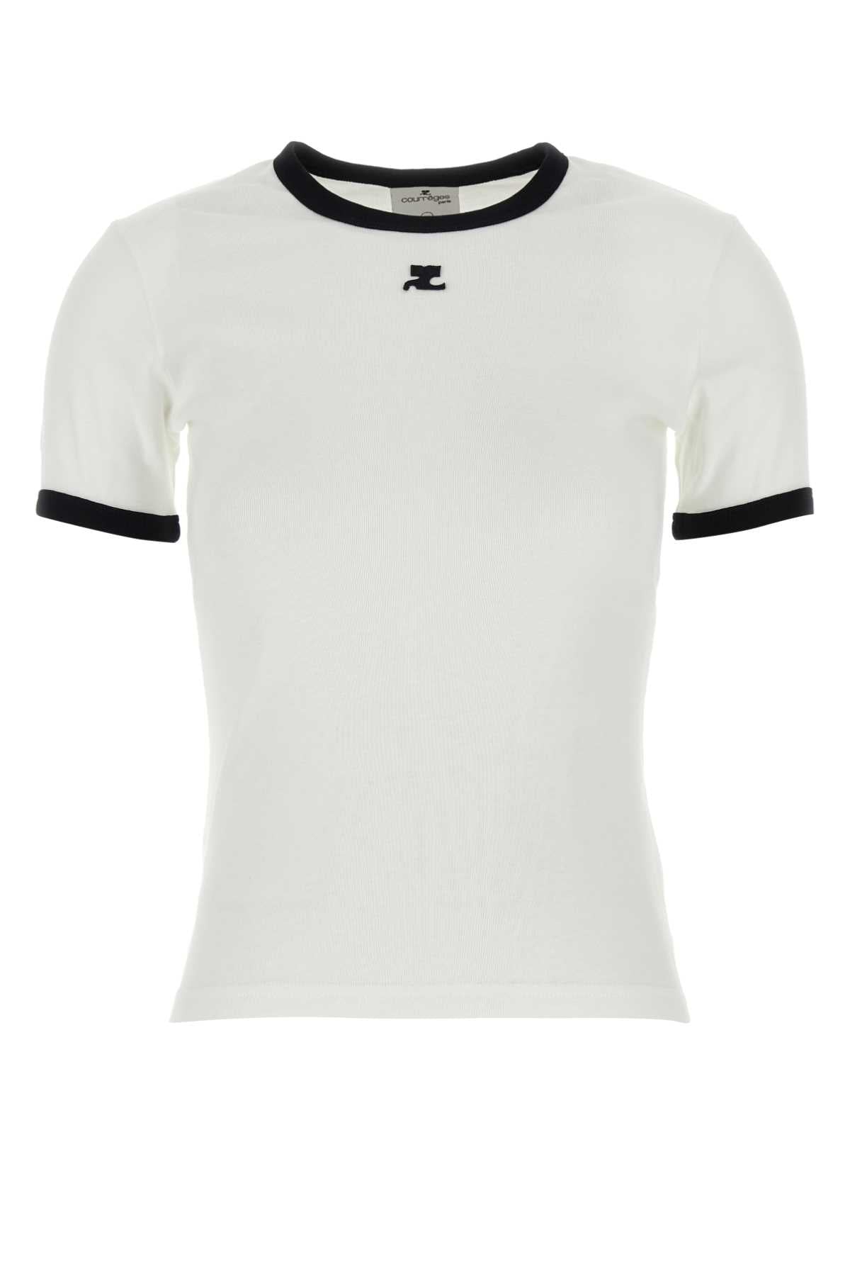 Courreges Contrast-Trim Cotton T-Shirt — White