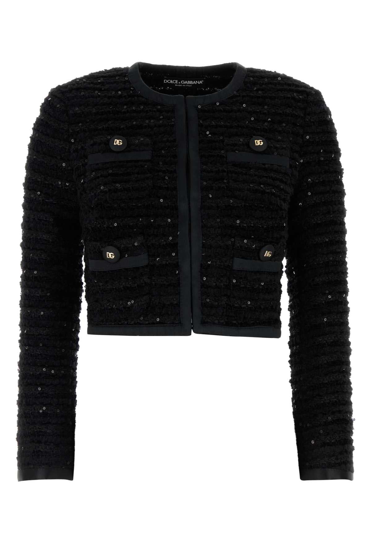 Dolce & Gabbana Sequin-Embellished Tweed Blazer — Black
