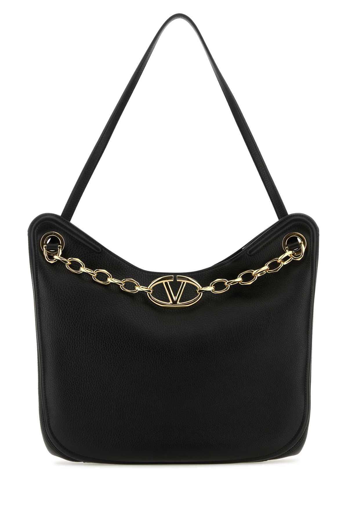 Valentino Garavani Gold-Chain Trimmed Leather Shoulder Bag — Black