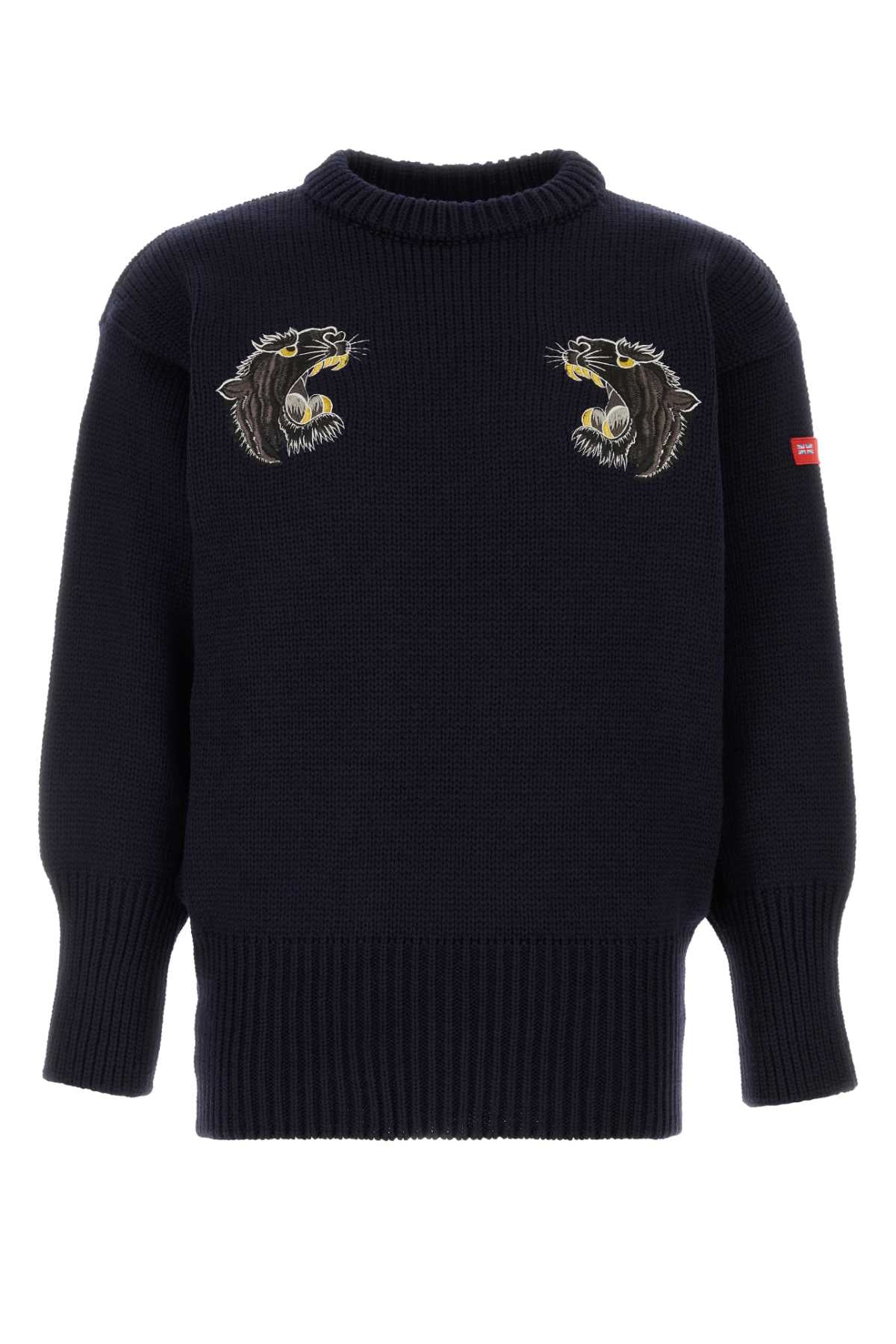 Junya Watanabe Embroidered Wolf Motif Sweater — Navy
