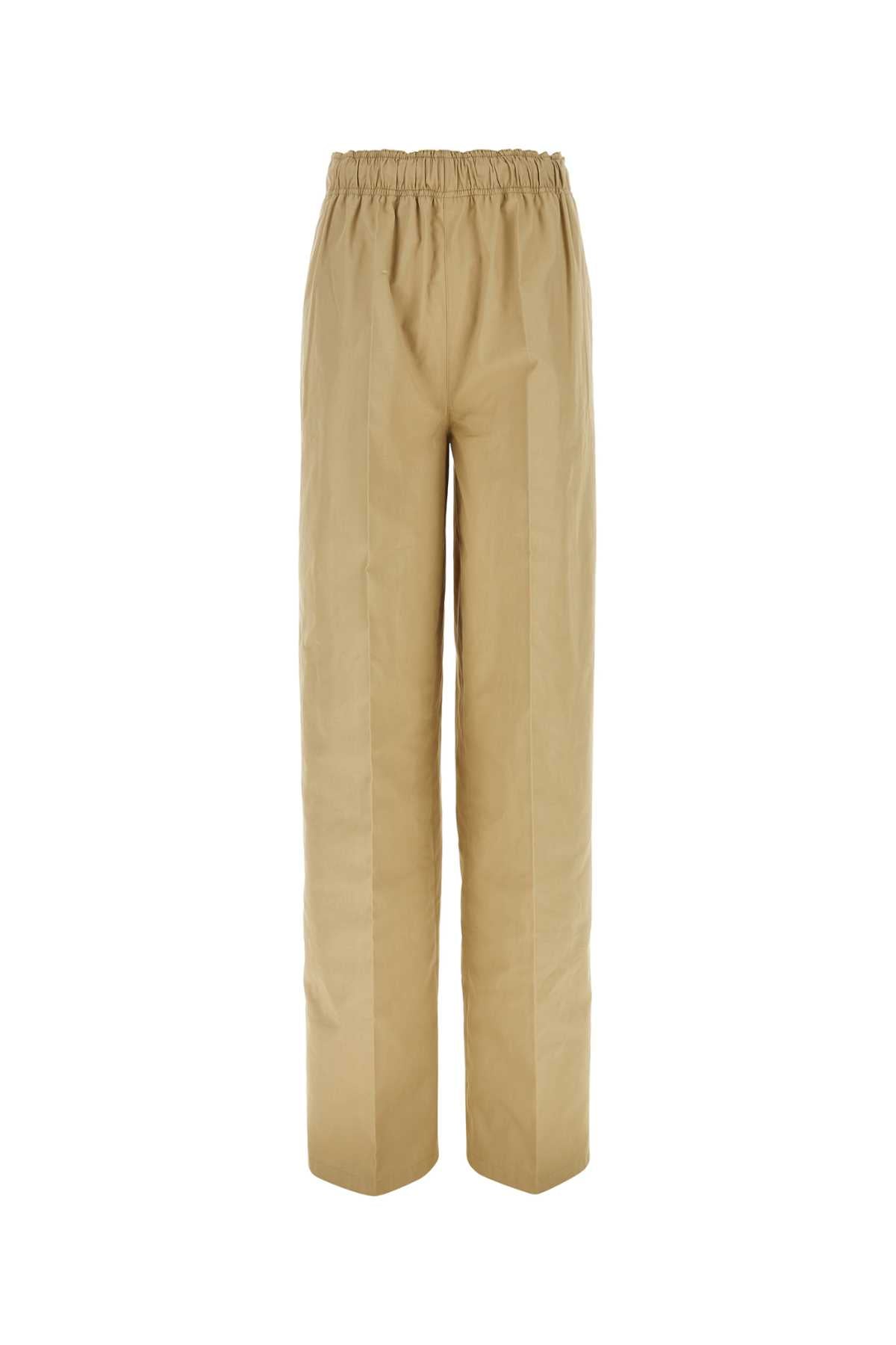 Prada Wide-Leg Cotton Trousers — Beige