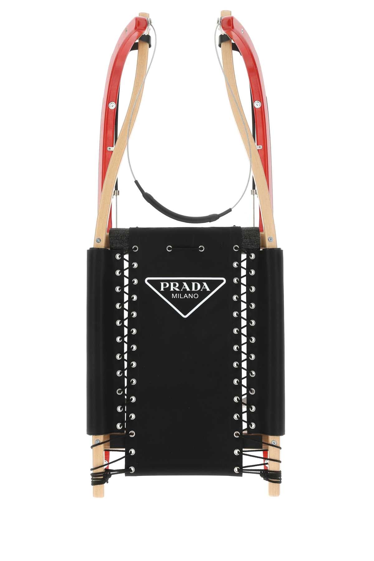 Prada Wood and Metal Sledge Decorative Tray — Black