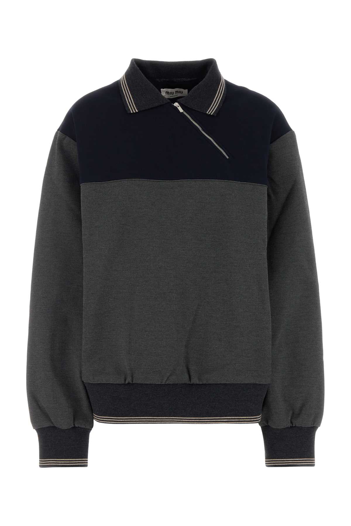 Miu Miu Two-Tone Stretch Viscose Blend Sweatshirt — Gray