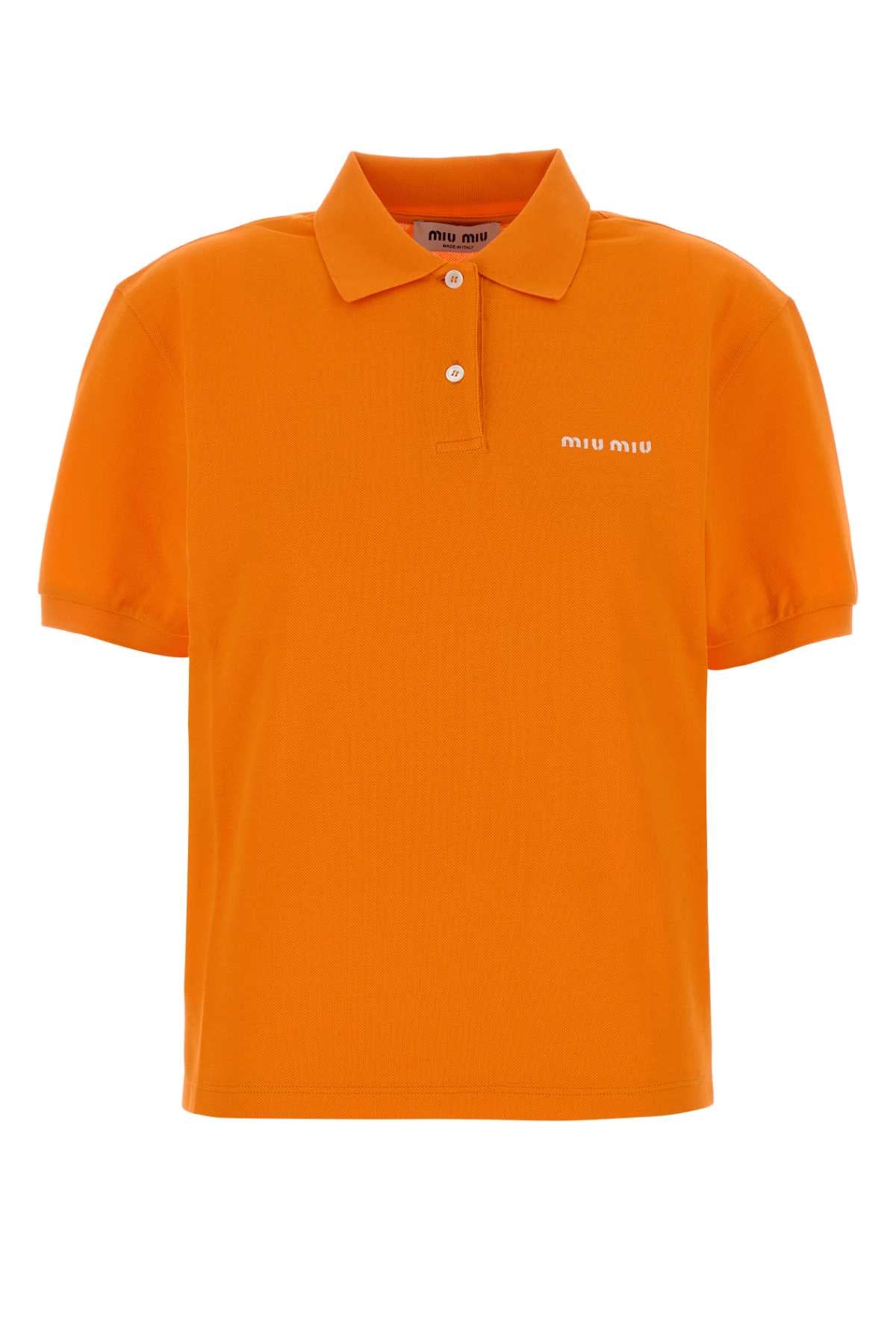 Miu Miu Logo-Embroidered Piquet Polo Shirt — Orange