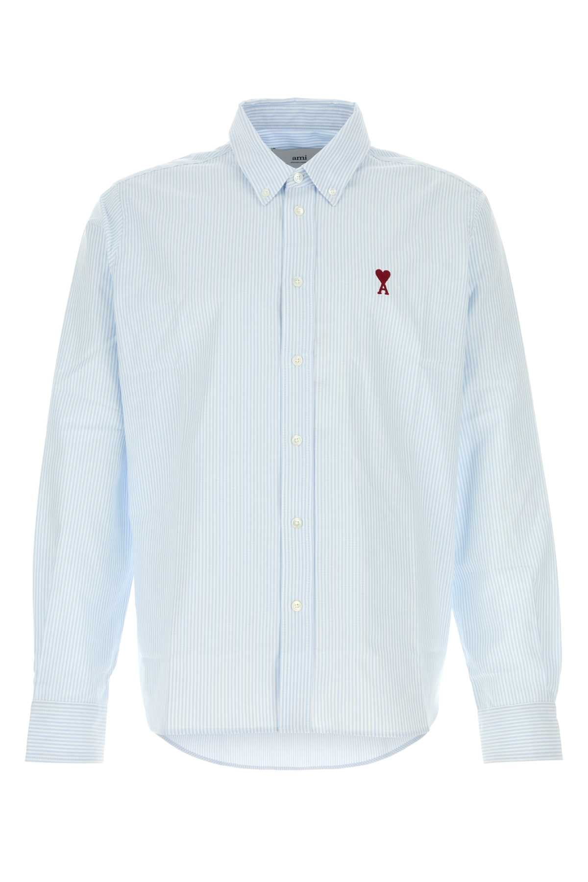 AMI Paris Logo-Embroidered Cotton Oxford Shirt — Blue