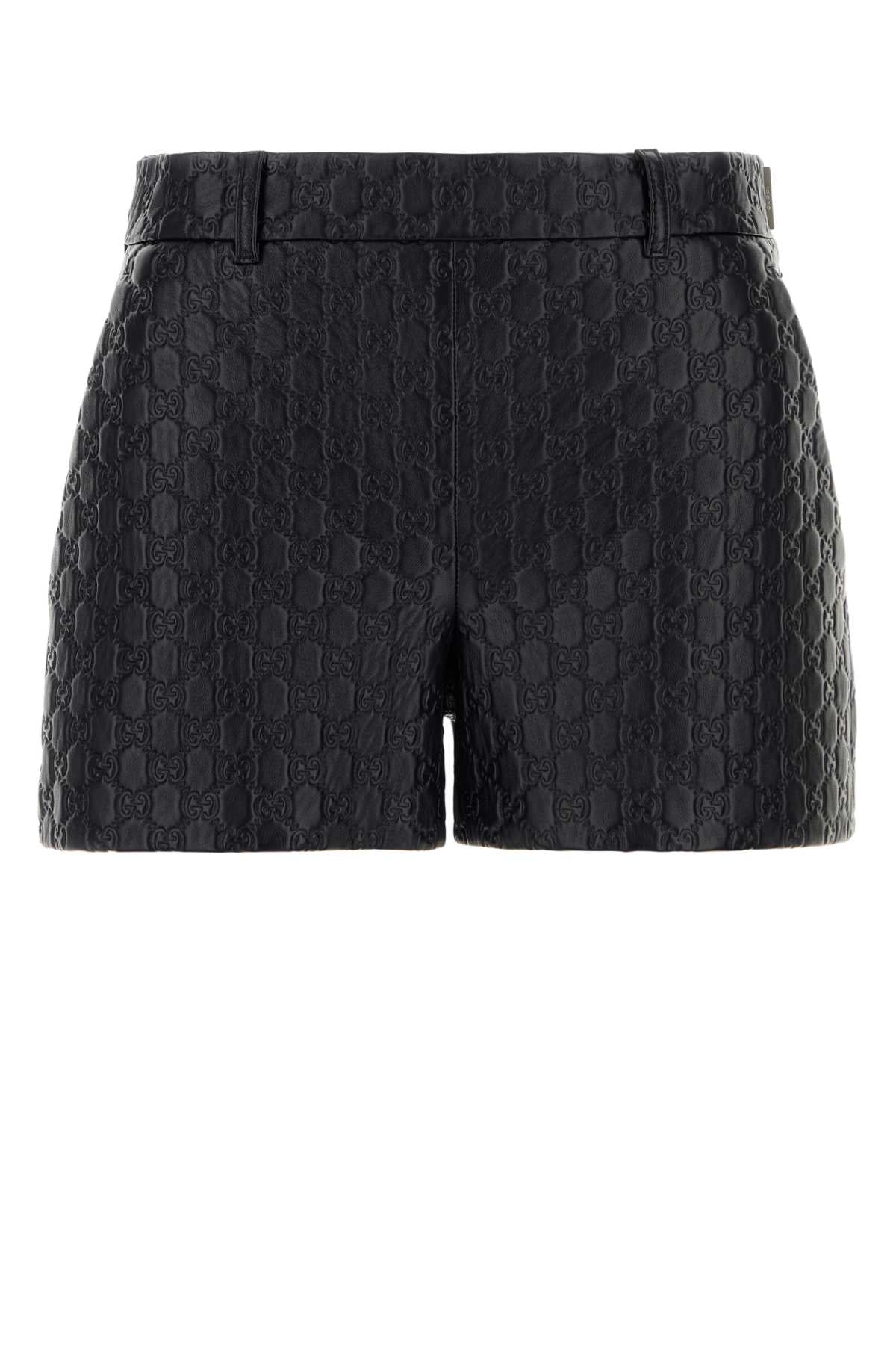 Gucci Monogram Leather Bermuda Shorts — Black