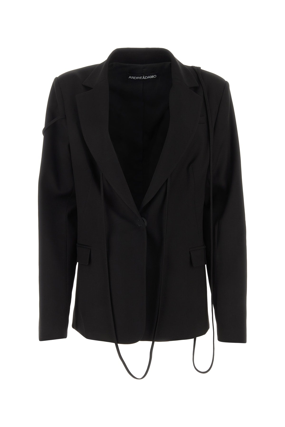Andrea Adamo Draped Wool Blazer — Black