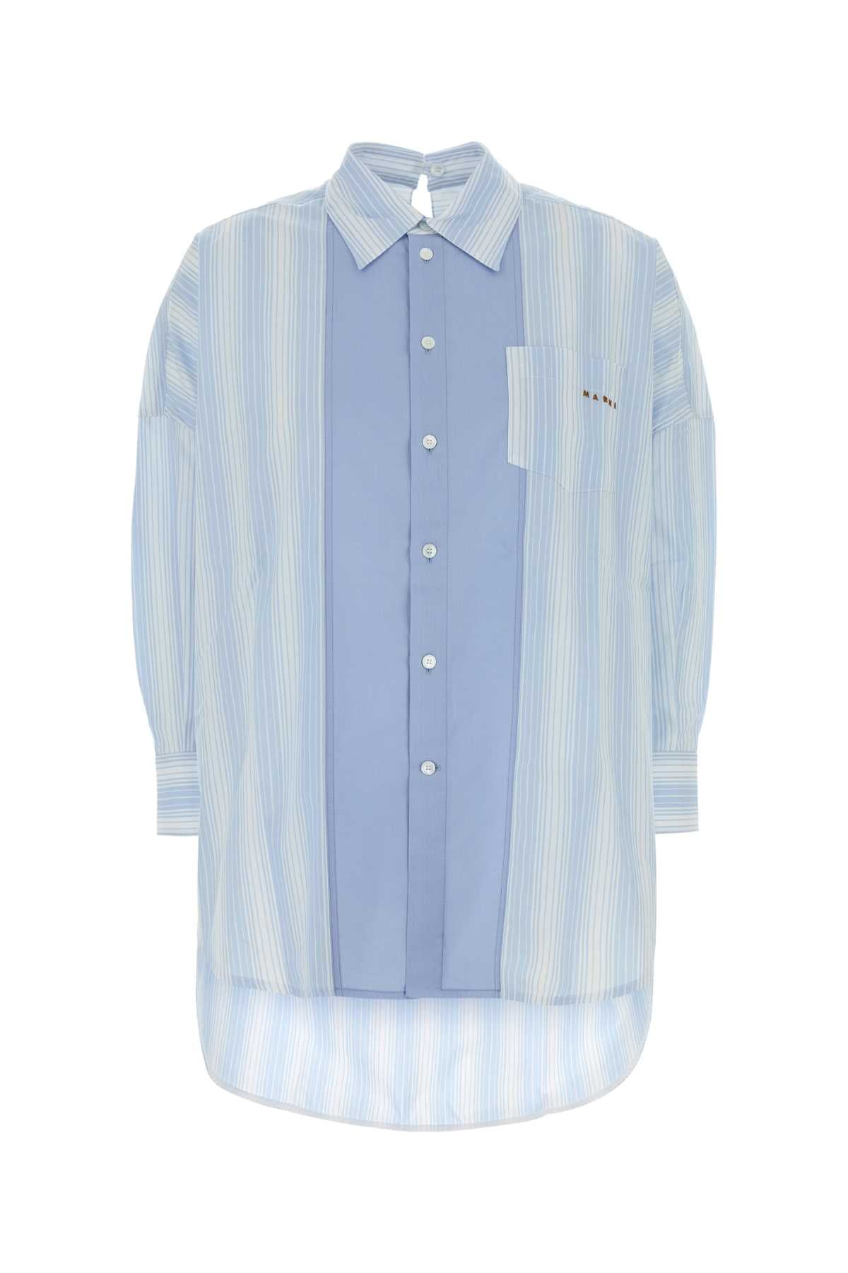Marni Embroidered Cotton Oversize Shirt — Blue