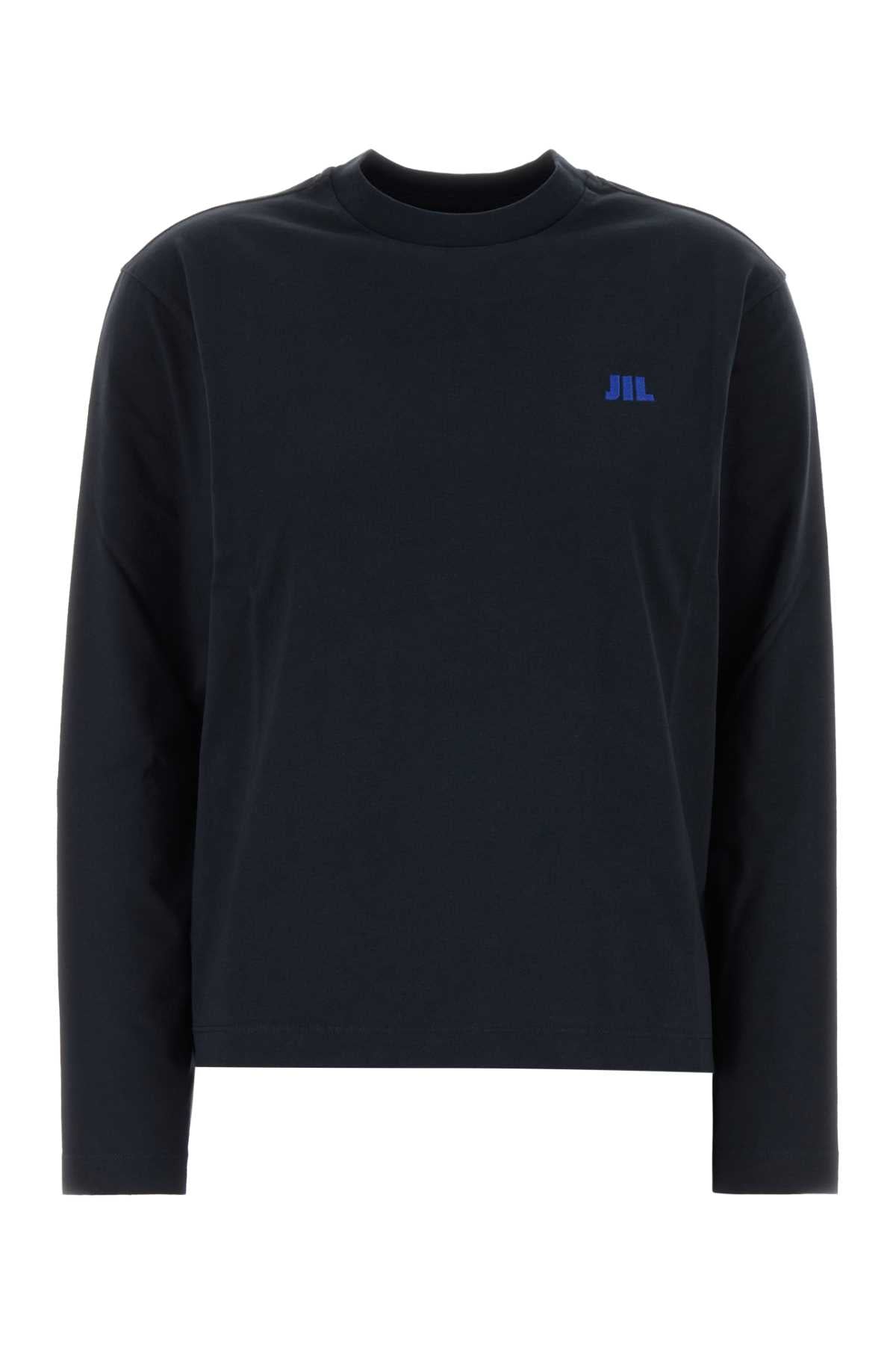 Jil Sander Logo-Embroidered Cotton T-Shirt — Navy