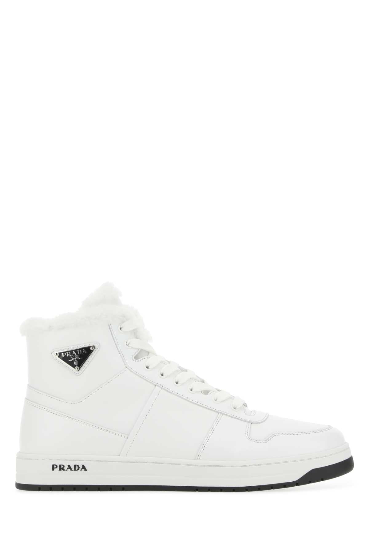 Prada Leather High-Top Sneaker — White