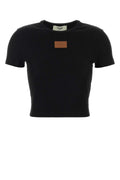 Fendi Logo-Appliqué Ribbed Cotton T-Shirt — Black