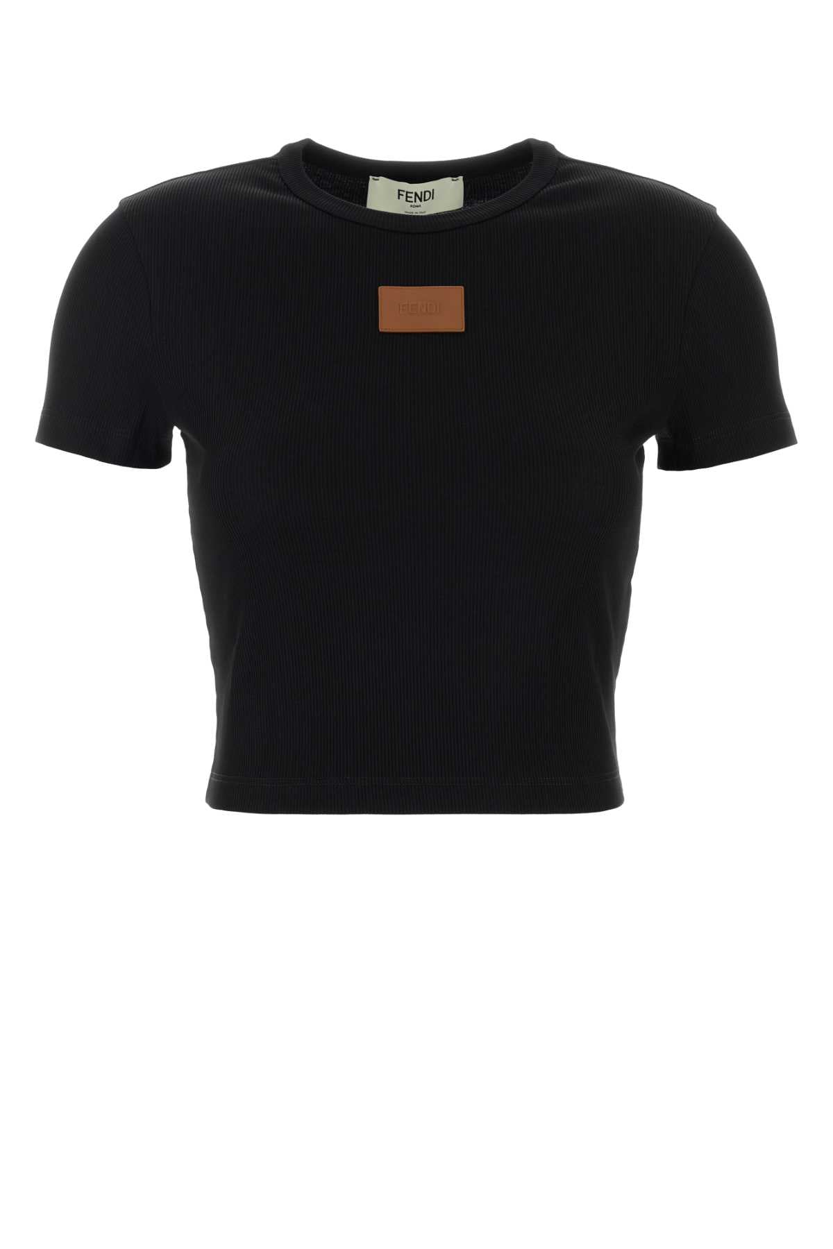Fendi Logo-Appliqué Ribbed Cotton T-Shirt — Black