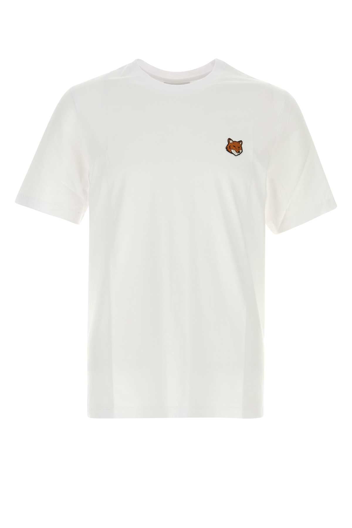 Maison Kitsune Logo-Embroidered Cotton T-Shirt — White