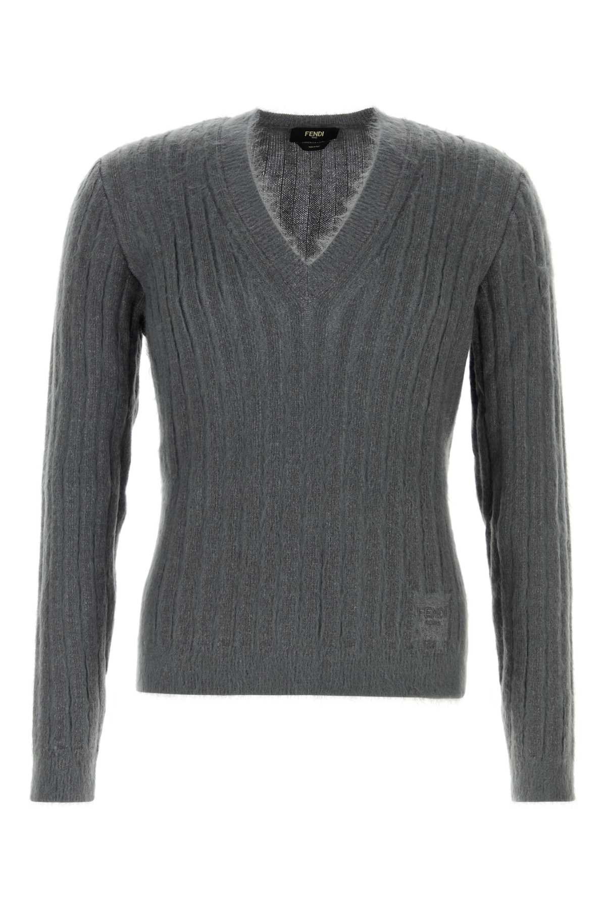 Fendi Neck Sweater — Gray