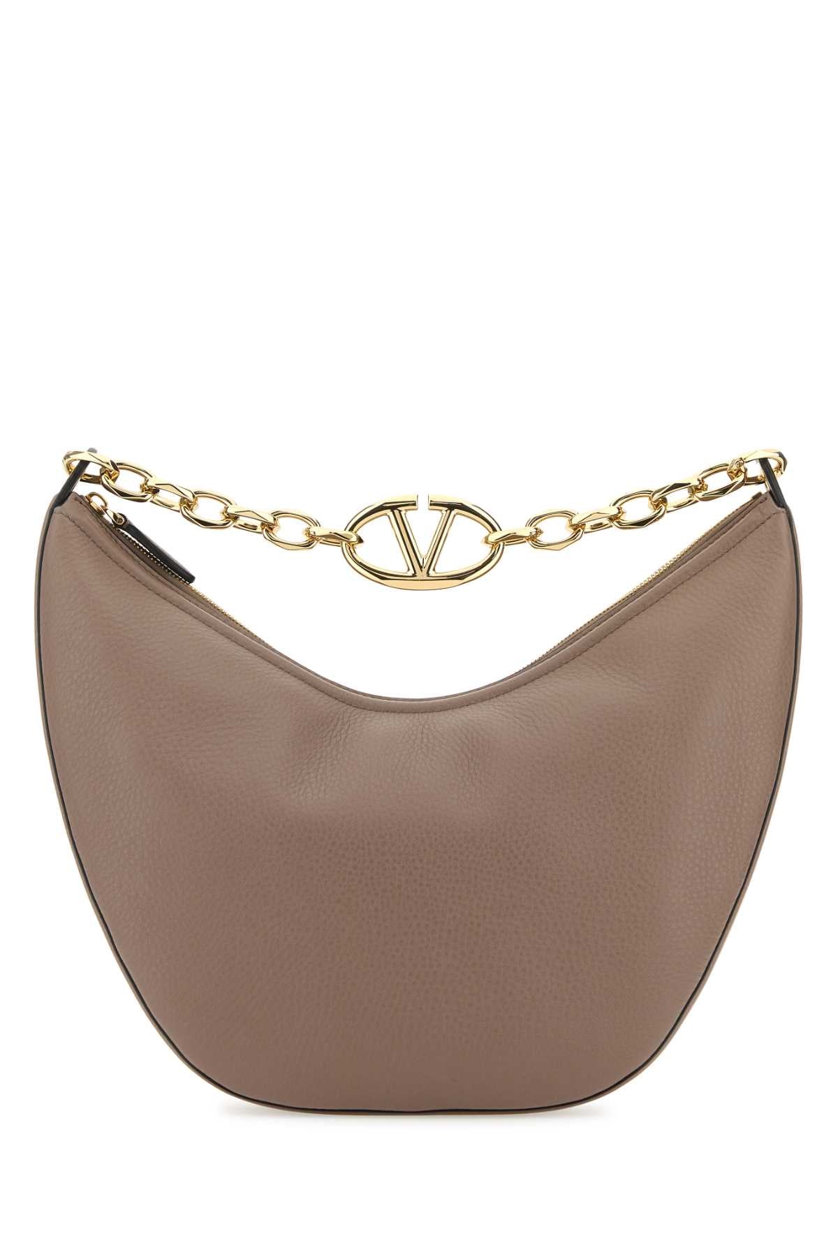 Valentino Garavani Leather Moon Hobo Shoulder Bag — Beige