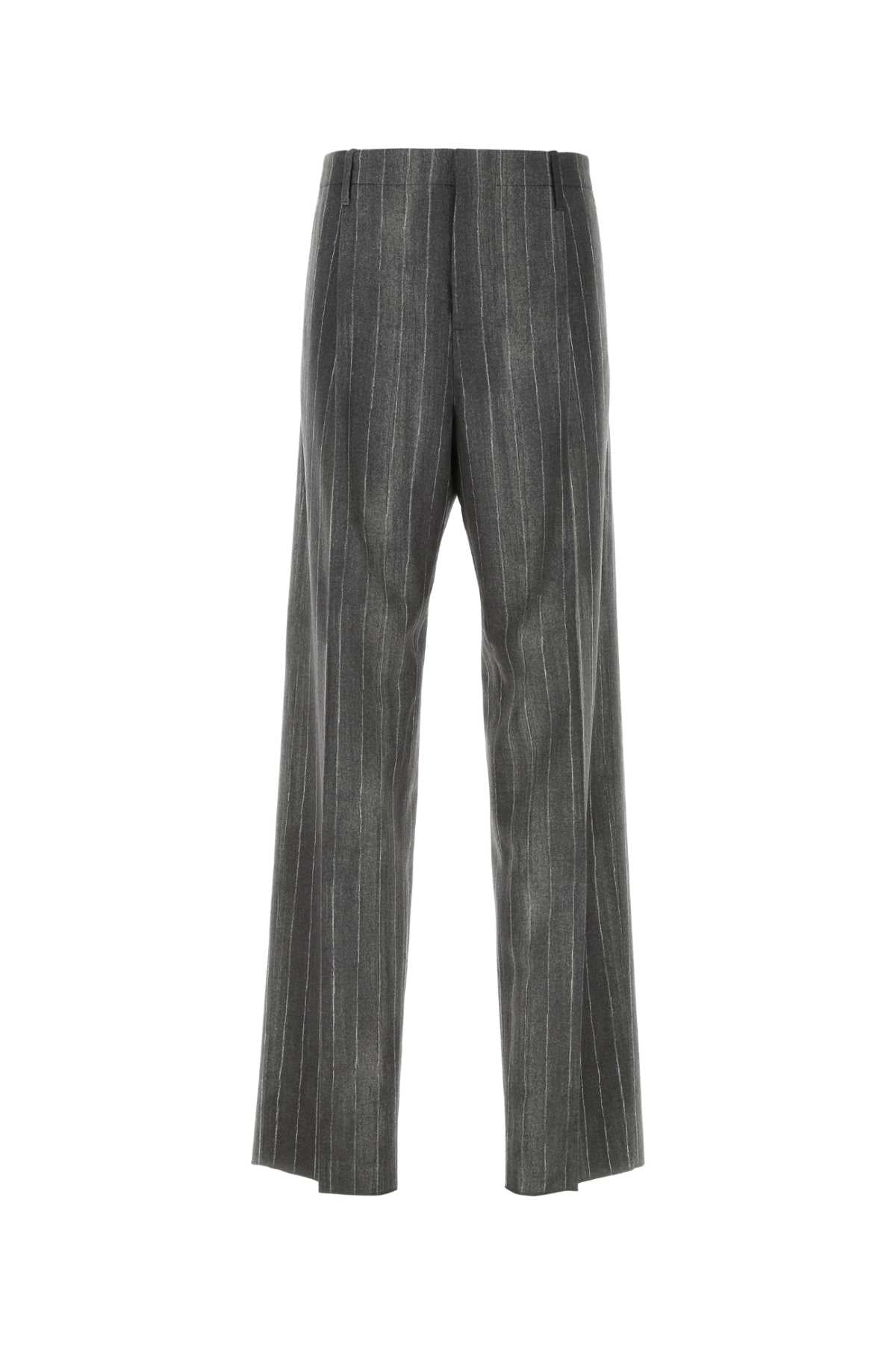 Versace Pinstriped Virgin Wool Trousers — Gray
