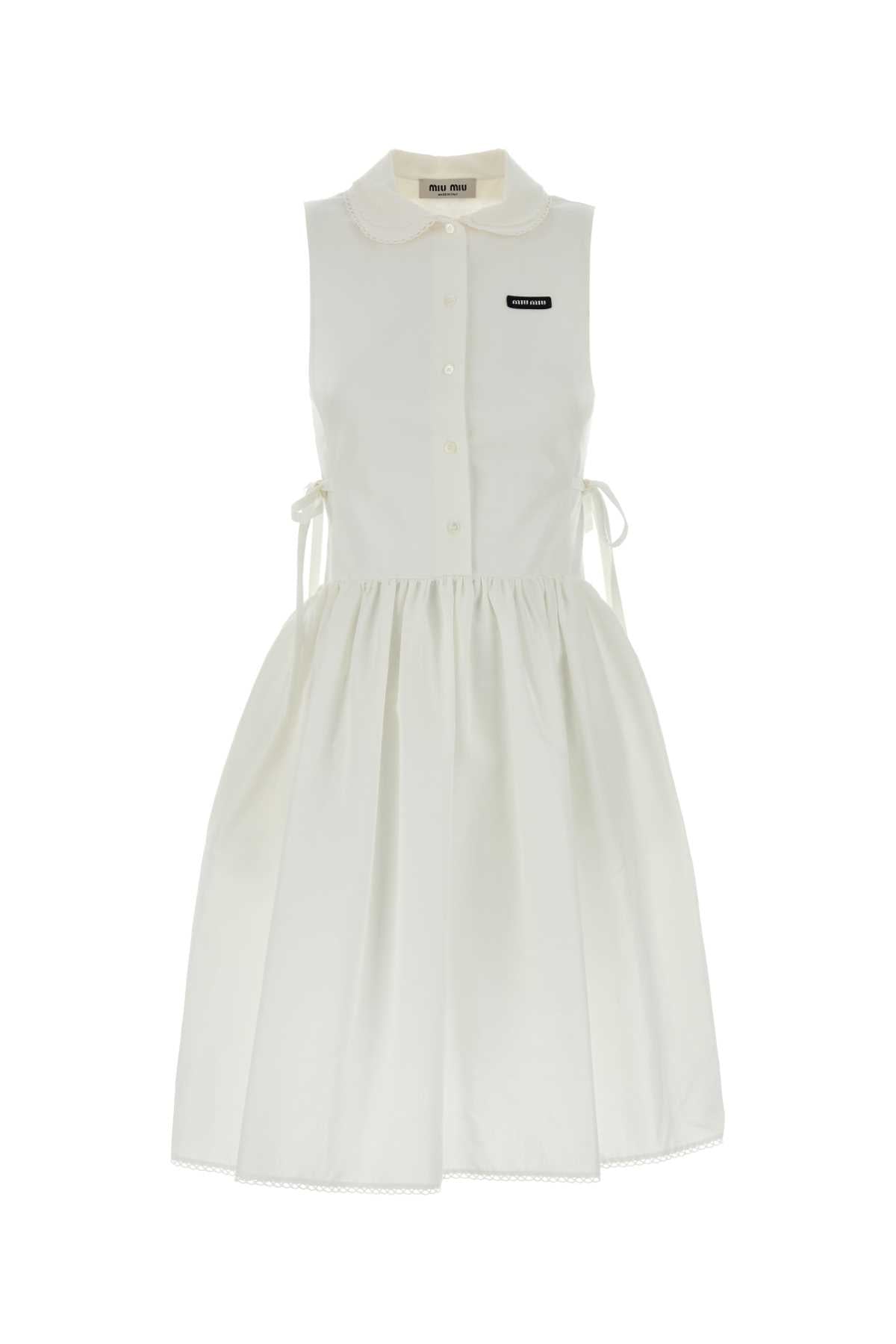 Miu Miu Cotton-Linen Shirt Dress Dress — White