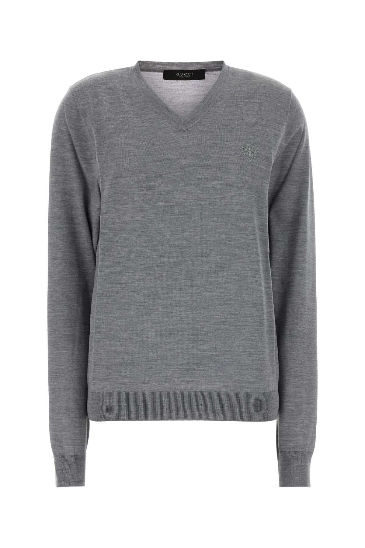 Gucci Wool V-Neck Sweater — Gray