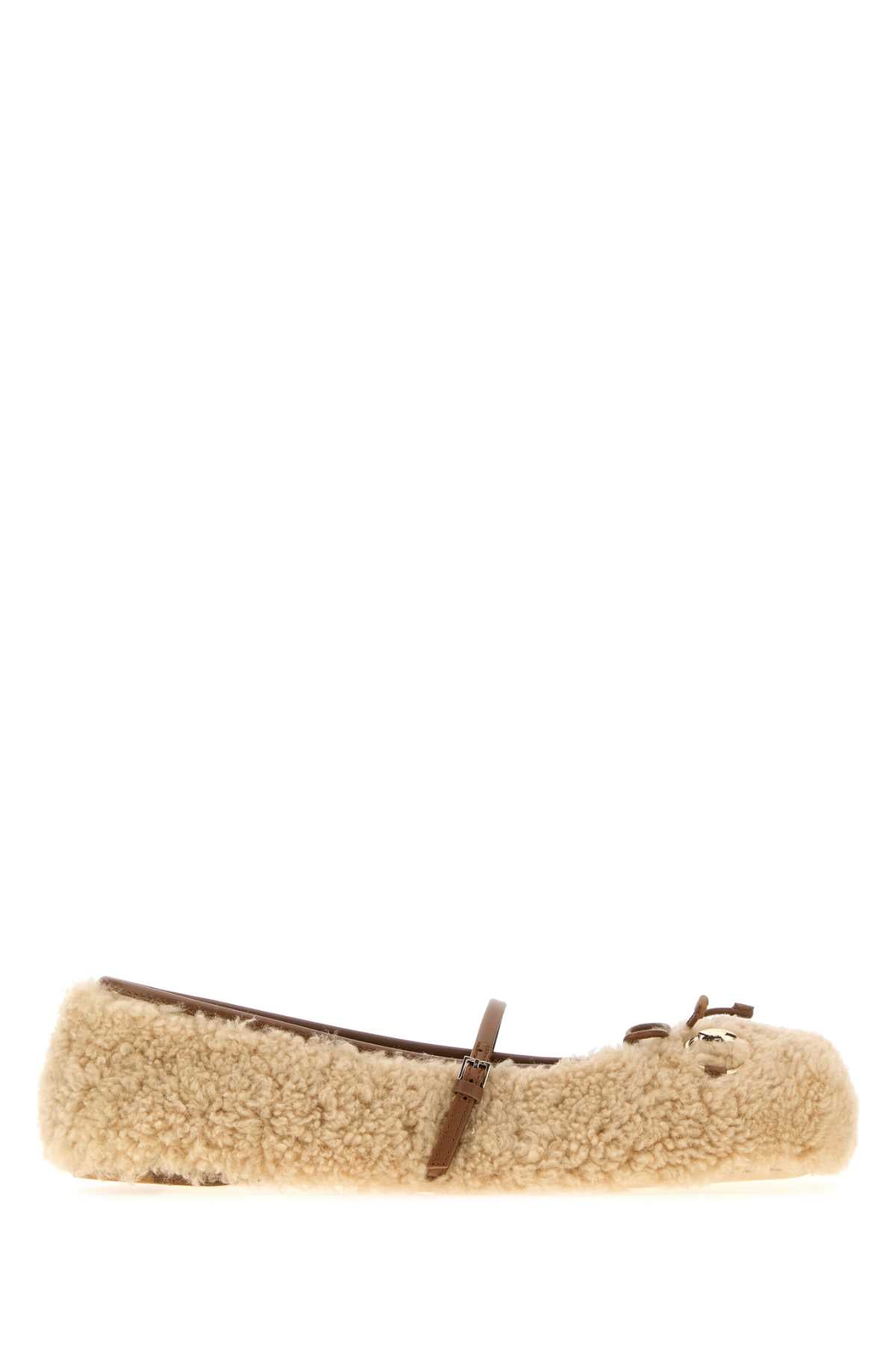 Gucci Shearling Ballerina Flat — Beige
