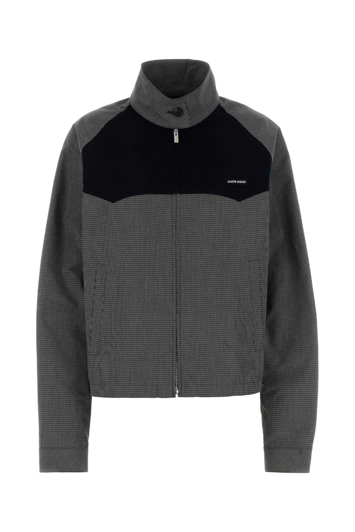 Miu Miu Color-Blocked Cotton Jacket — Gray