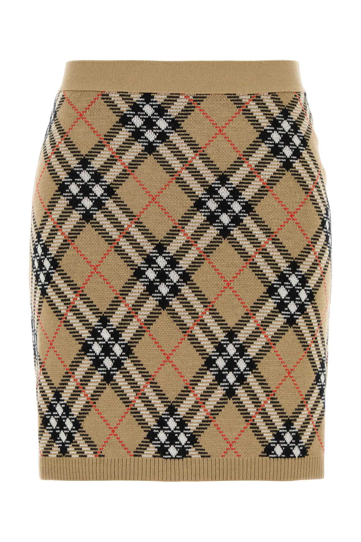 Burberry Argyle Wool Blend Mini Skirt — Beige
