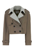 The Attico Double-Breasted Cropped Trench Coat — Taupe