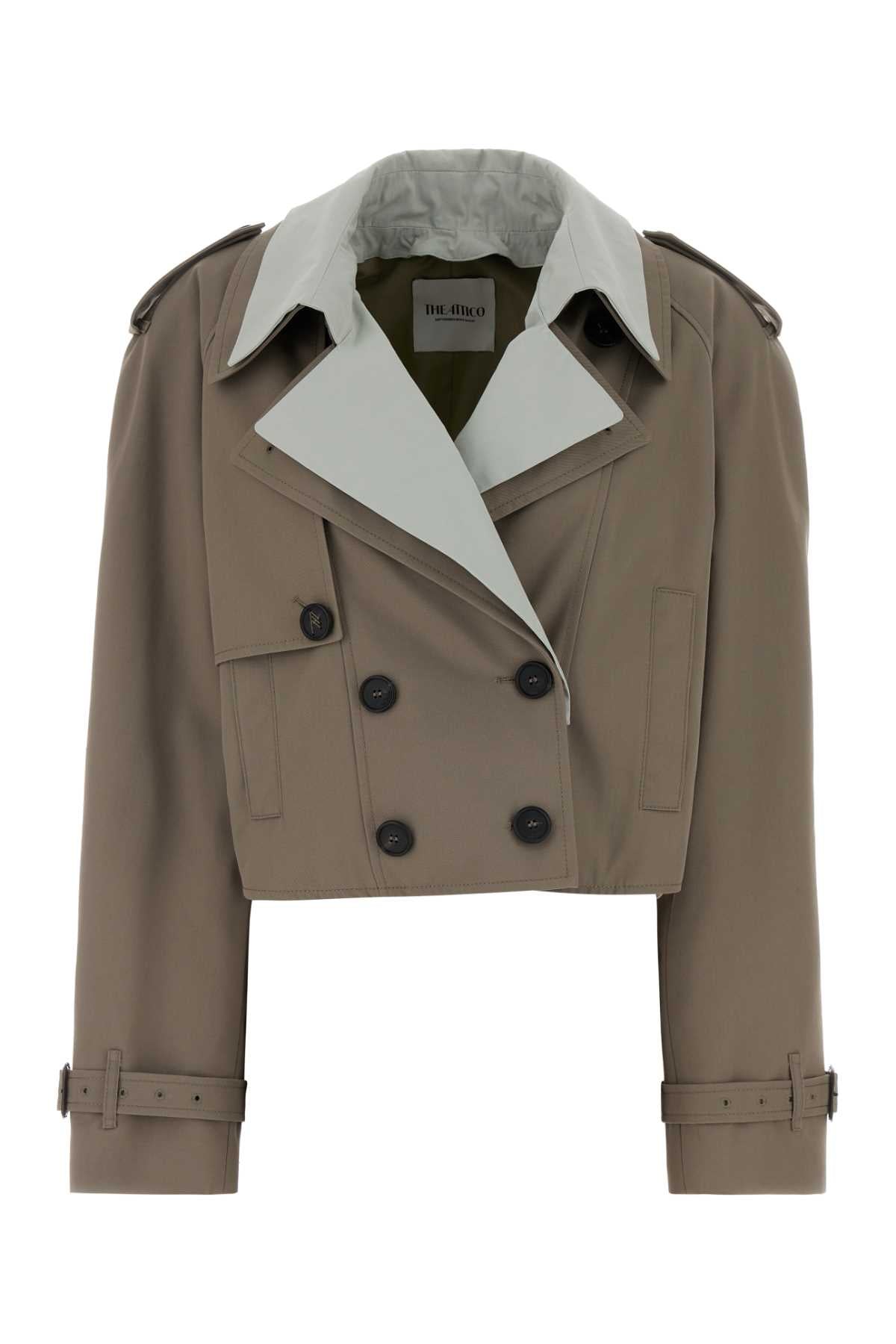 The Attico Double-Breasted Cropped Trench Coat — Taupe