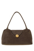 Versace Suede with Gold-Tone Closure Shoulder Bag — Brown