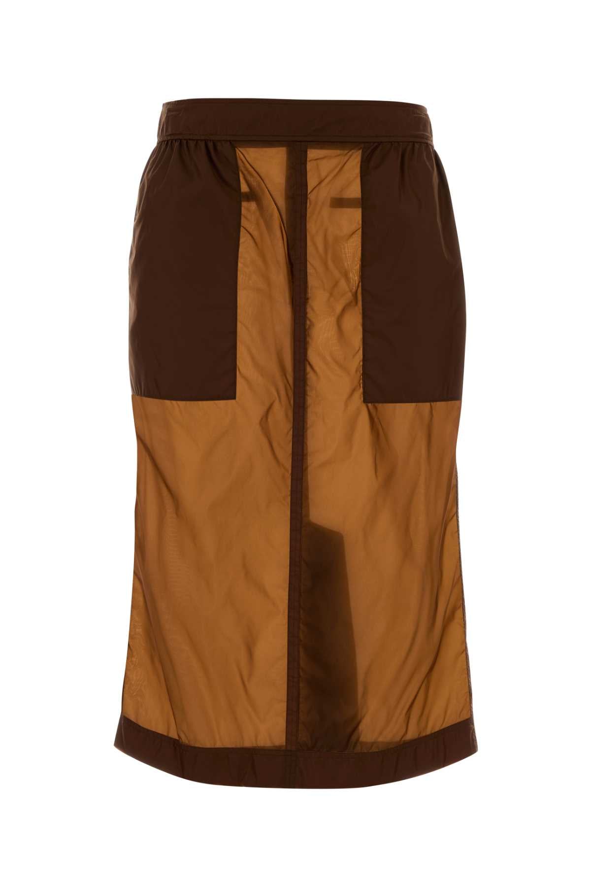 Saint Laurent Nylon Colorblock Skirt — Brown