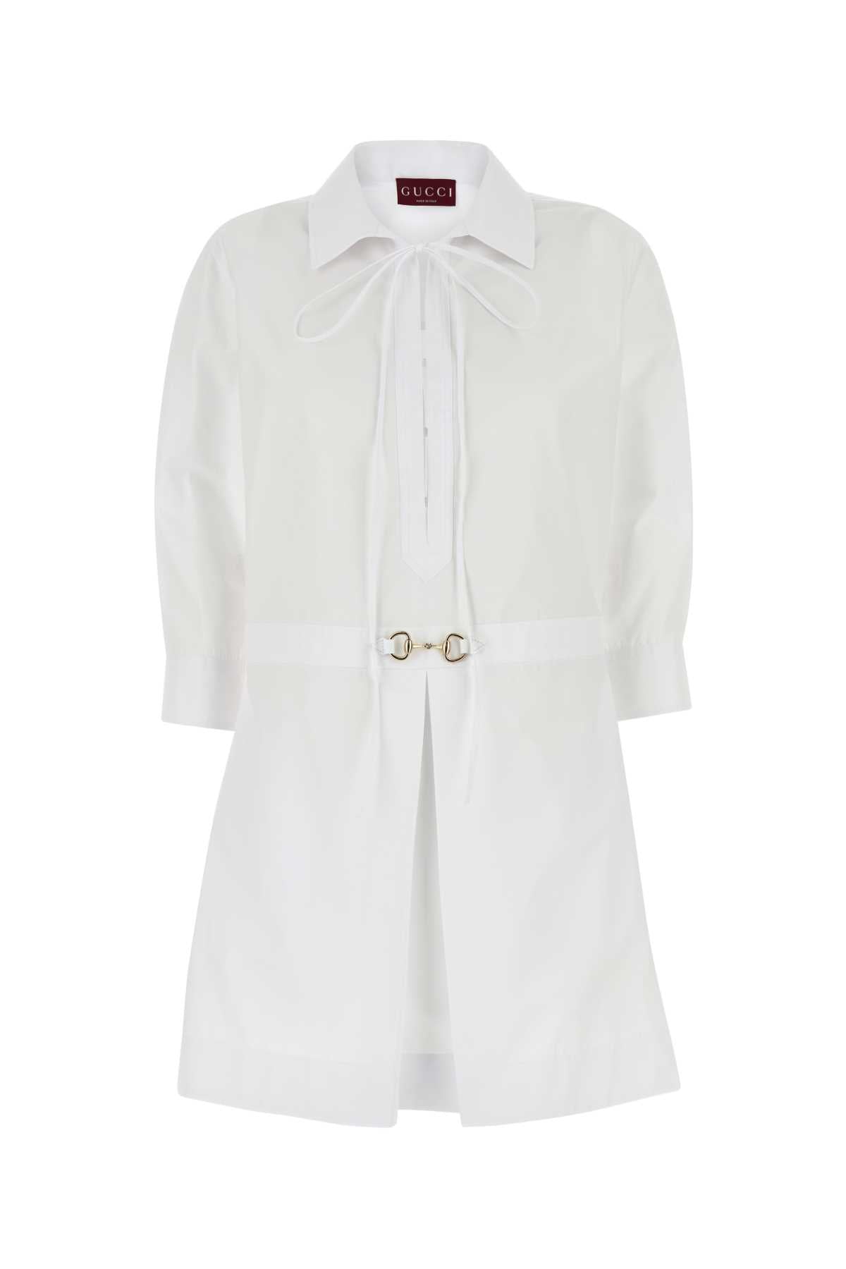Gucci Horsebit-Accented Poplin Shirt Dress — White